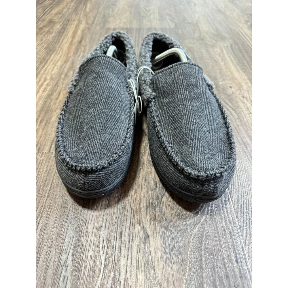 NEW Dearfoams Men’s Memory Foam Indoor Outdoor Slippers Black Size L 11-12
